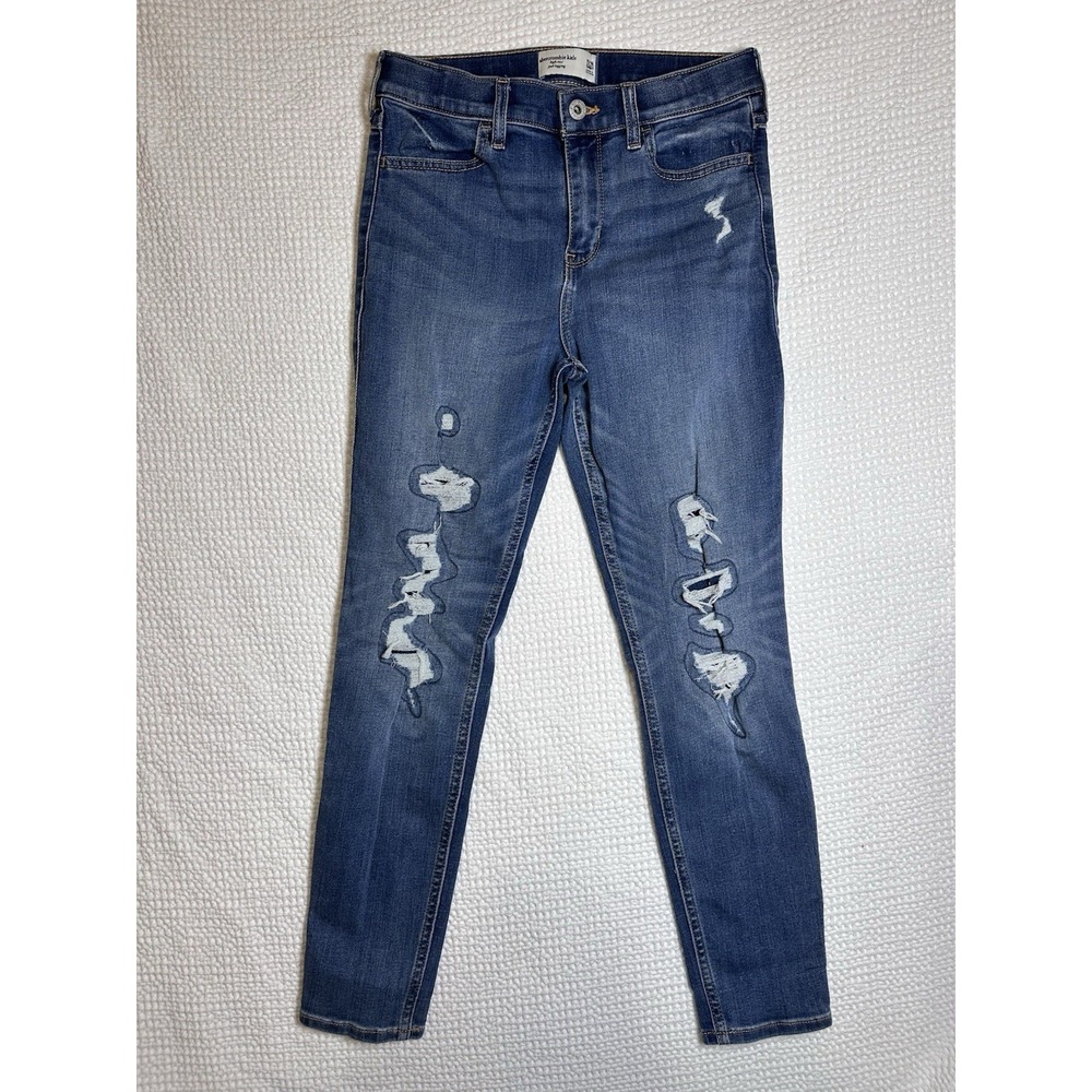 Abercrombie Kids High Rise Jean Legging Distressed Blue Jeans Girls 15/16 Short